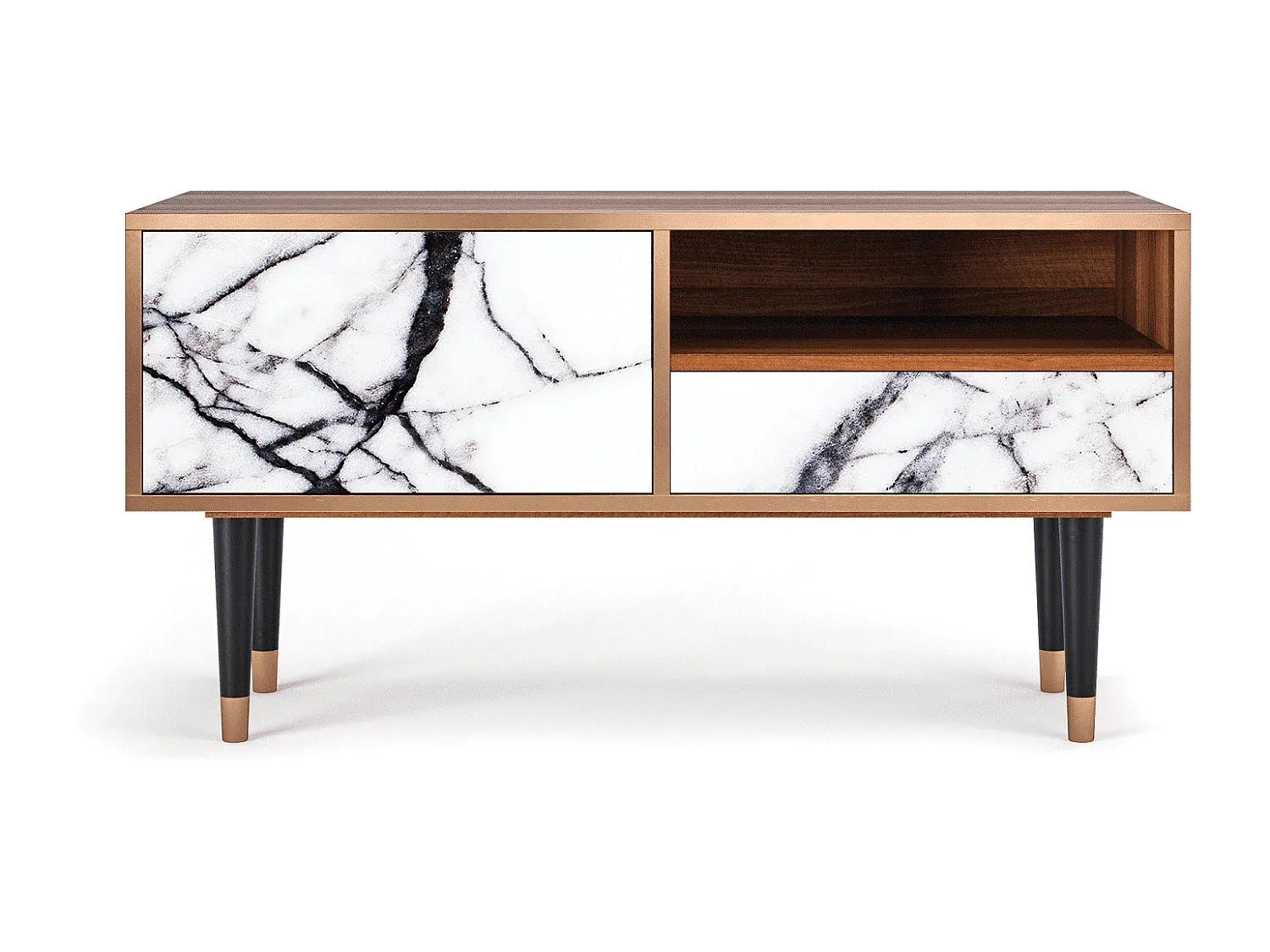 Moderner TV-Schrank mit Marmor-Optik und Walnuss