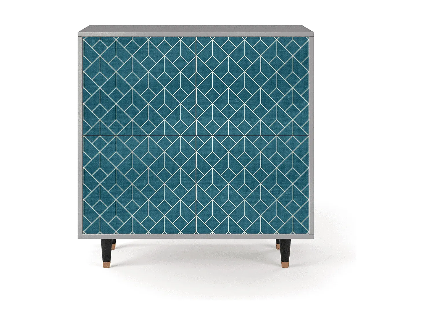 Modernes Sideboard in Türkis und Grau mit geometrischem Muster