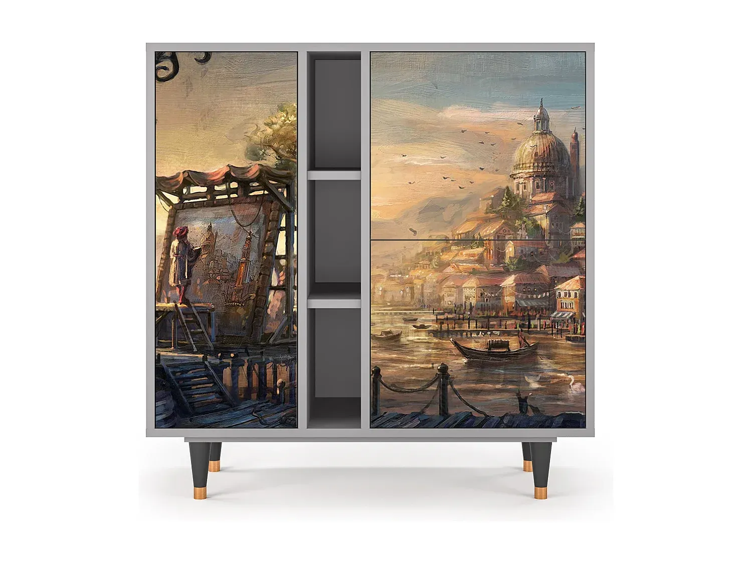 Modernes Sideboard in Grau mit viel Stauraum