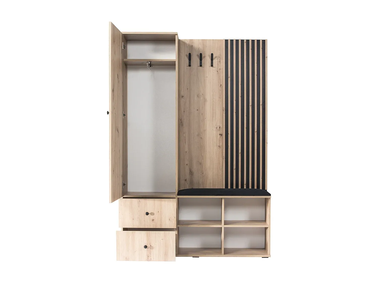 Moderner Garderobenset mit Spiegel in Eiche und Schwarz