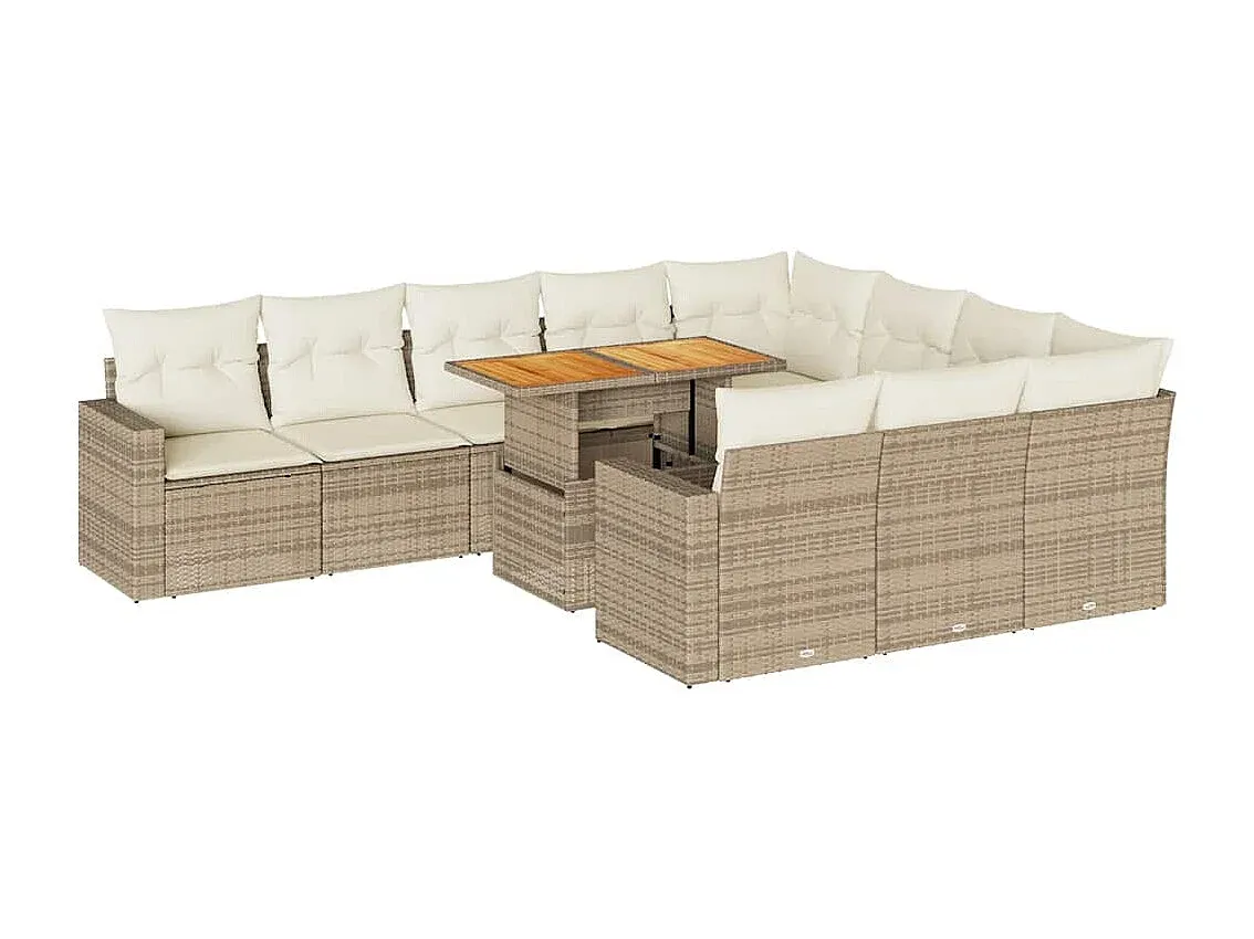 Garten-Sofagarnitur mit Kissen aus Poly Rattan Beige 11-teilig