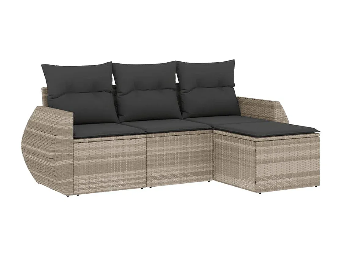 Garten-Sofaset aus Polyrattan mit Kissen Hellgrau, 4-teilig