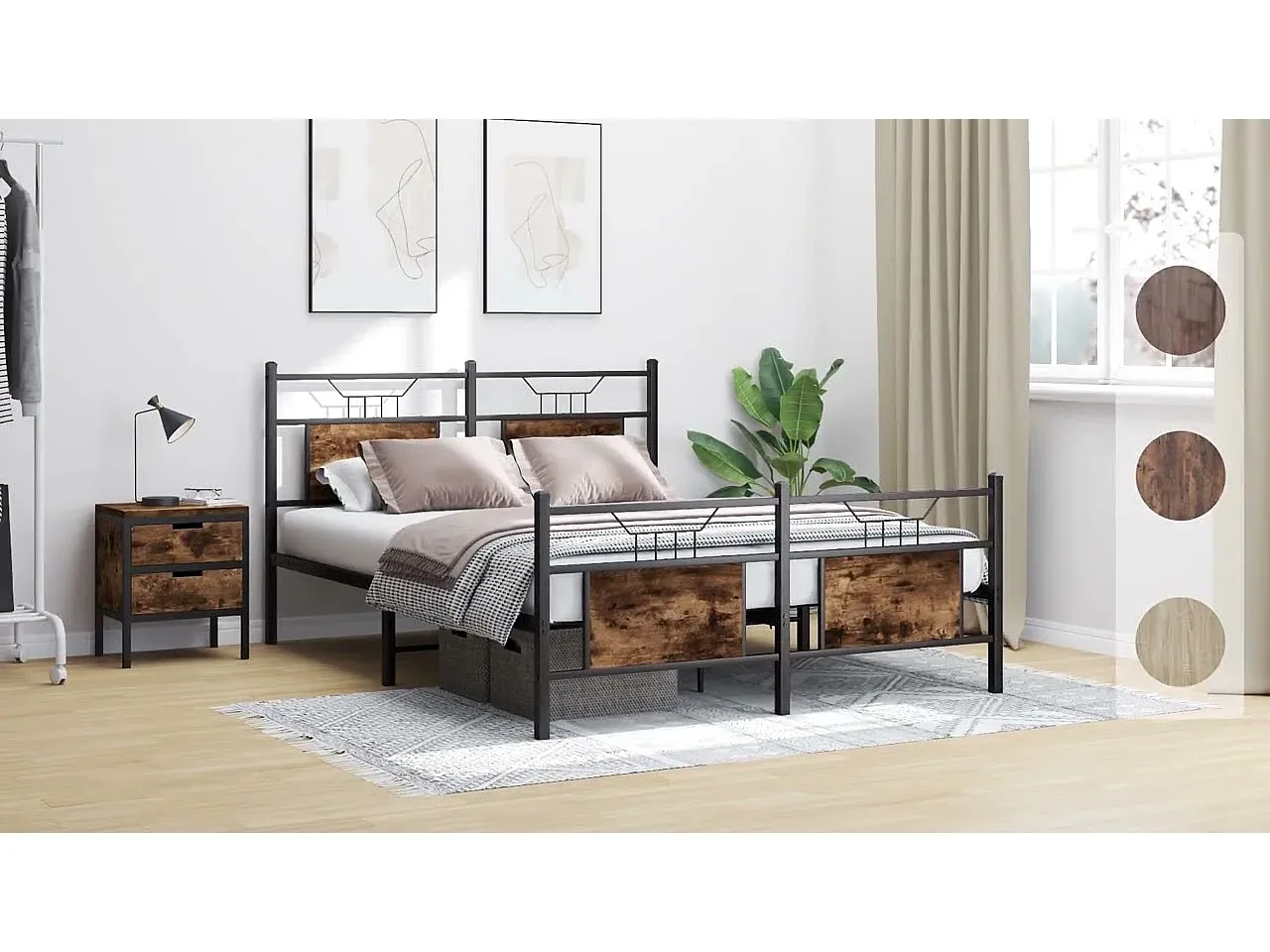 Holzbett in Räuchereiche, 140x190 cm