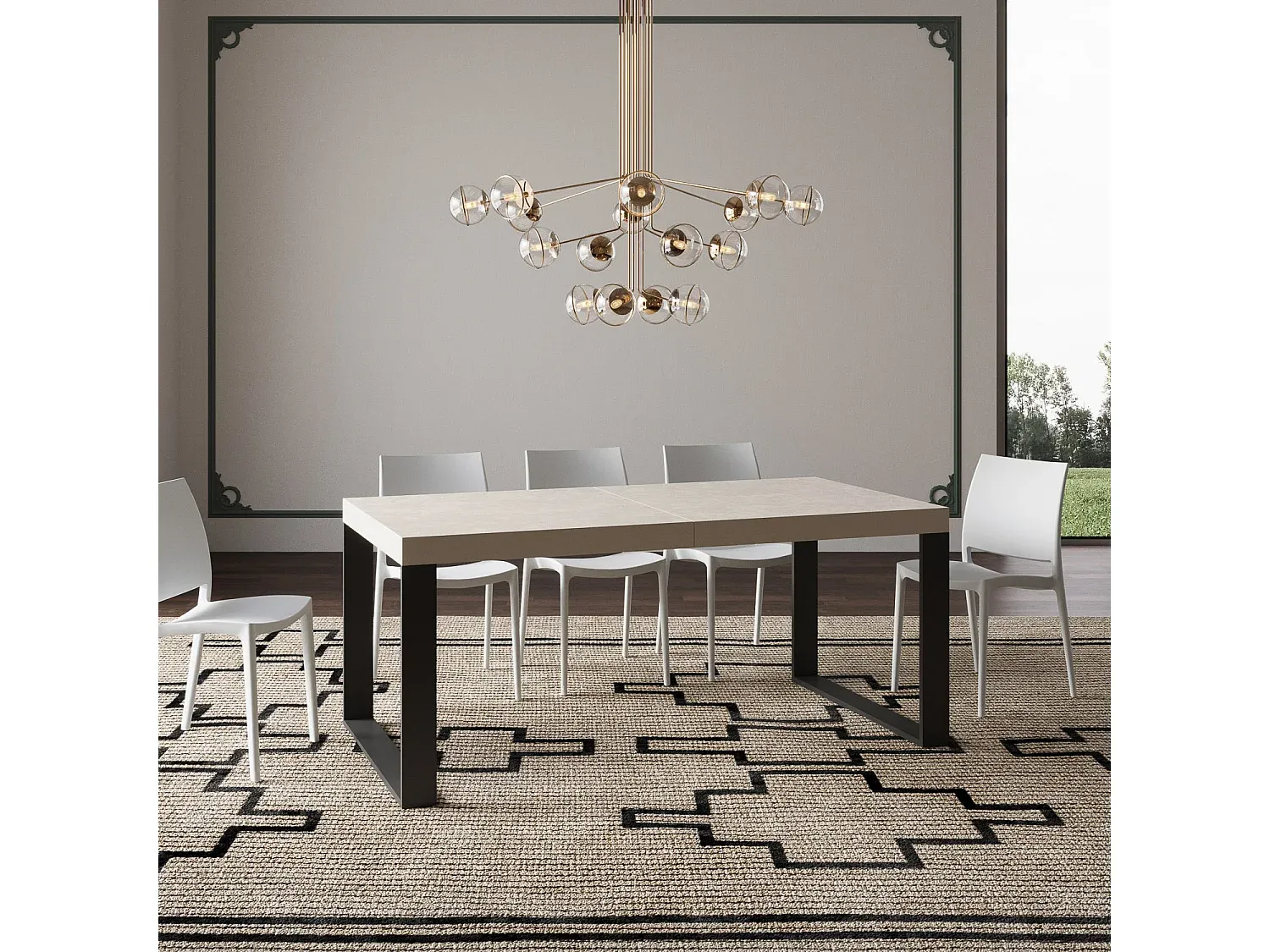 Moderner Ausziehtisch 90x180/284 cm mit robustem Eisenrahmen