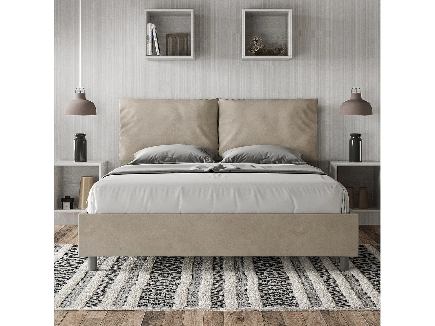 Polsterbett mit Lattenrost 160x200 in Sand Mikrofaser