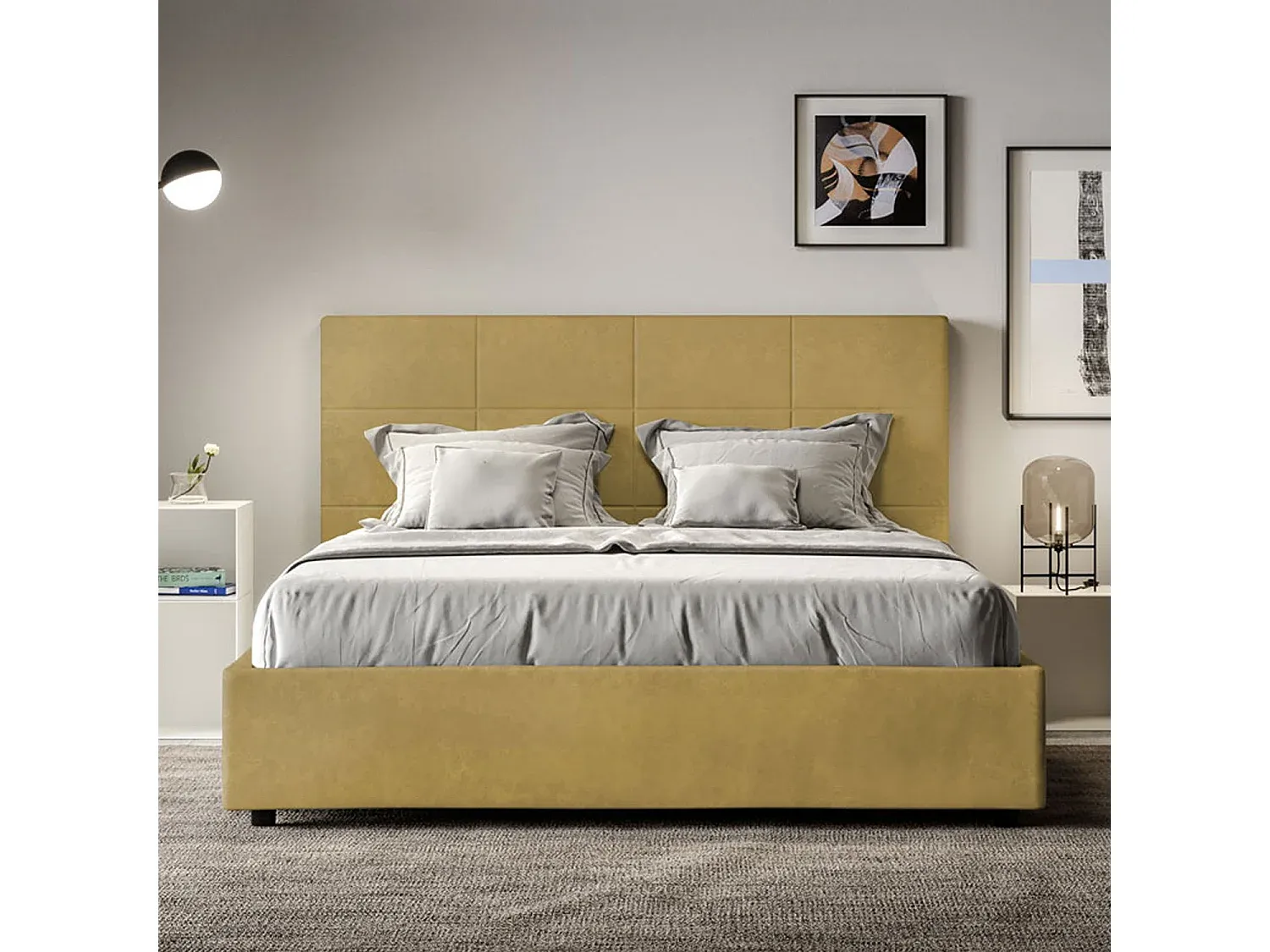 Polsterbett mit Stauraum in Ocker Mikrofaser 160x190 cm