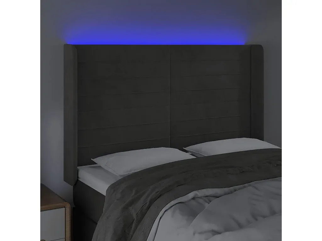 Verstellbares Kopfteil mit LED, Samt Dunkelgrau