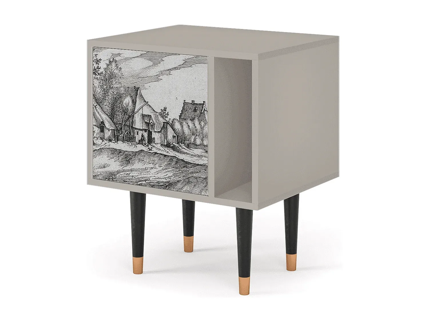 Moderner Nachttisch aus Holz in Sandfarbe