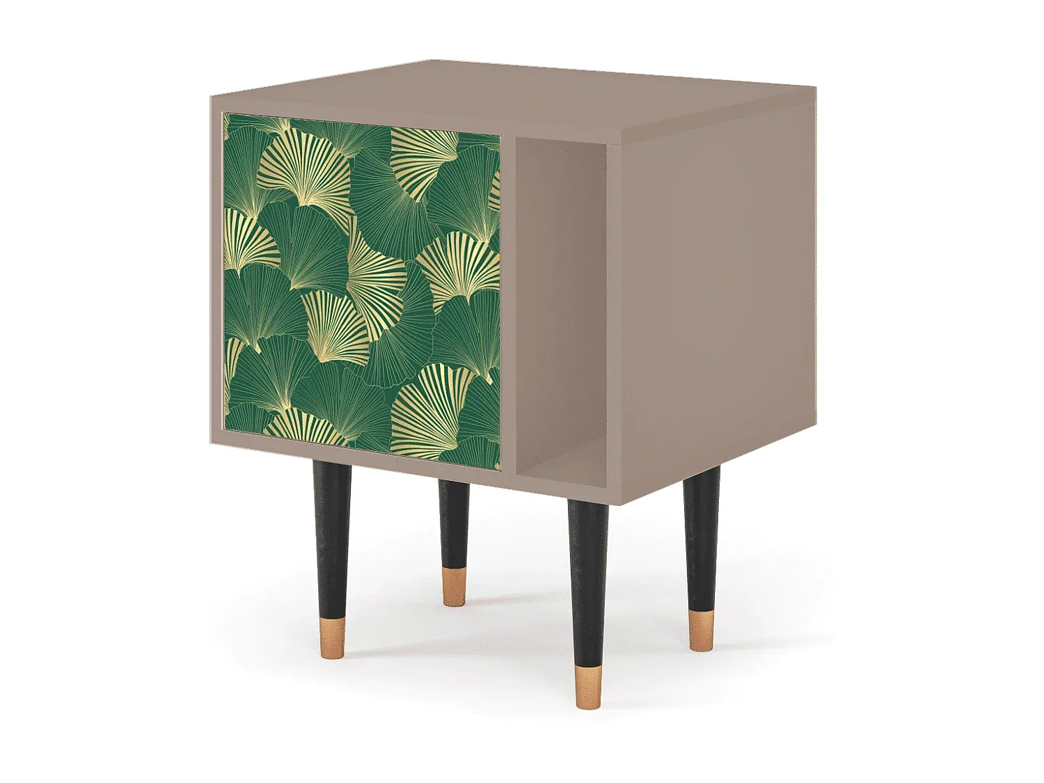 Eleganter Nachttisch mit Gingko-Design, Gold und Latte