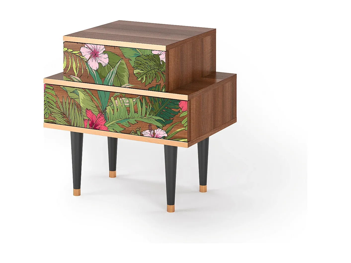 Beistelltisch aus Walnussholz mit tropischem Design, 58 x 41 cm