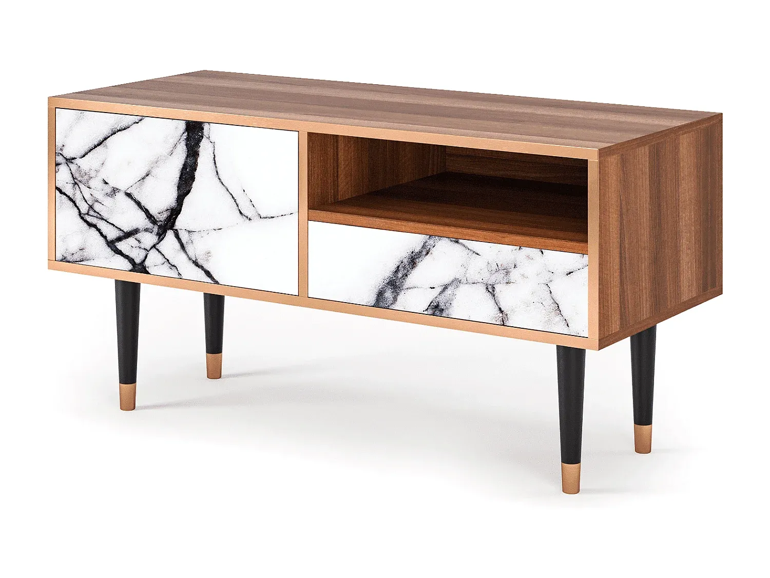 Moderner TV-Schrank mit Marmor-Optik und Walnuss