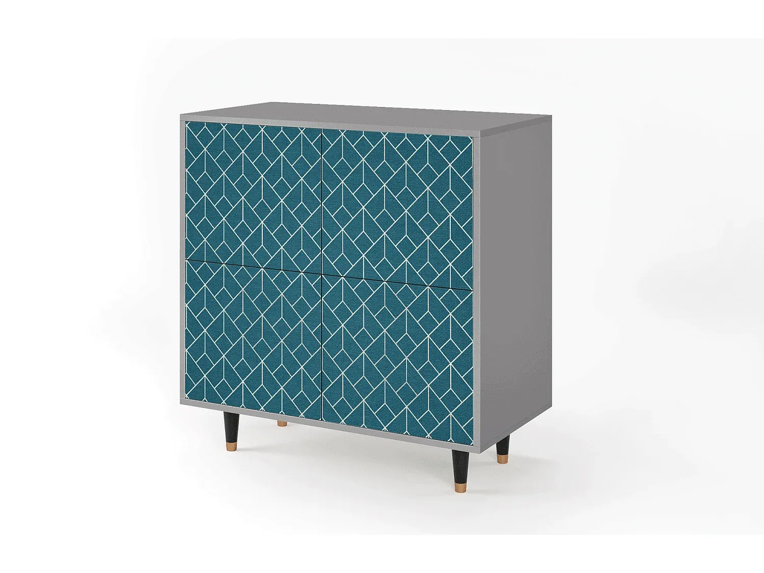 Modernes Sideboard in Türkis und Grau mit geometrischem Muster