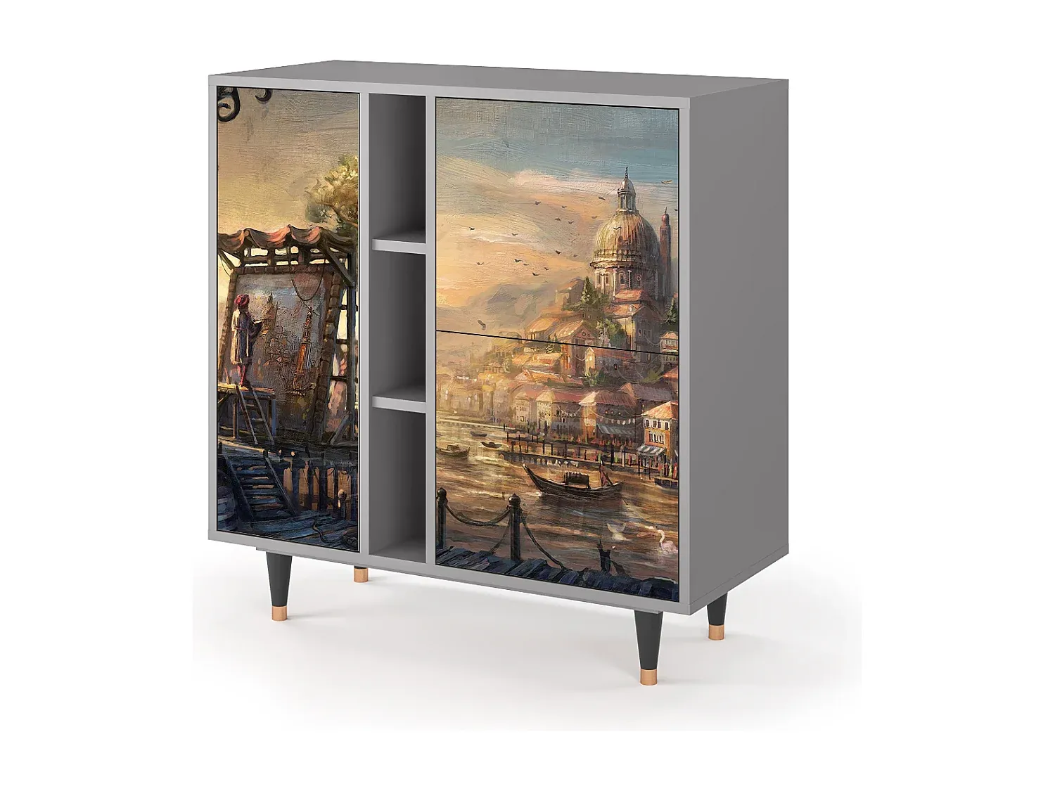 Modernes Sideboard in Grau mit viel Stauraum