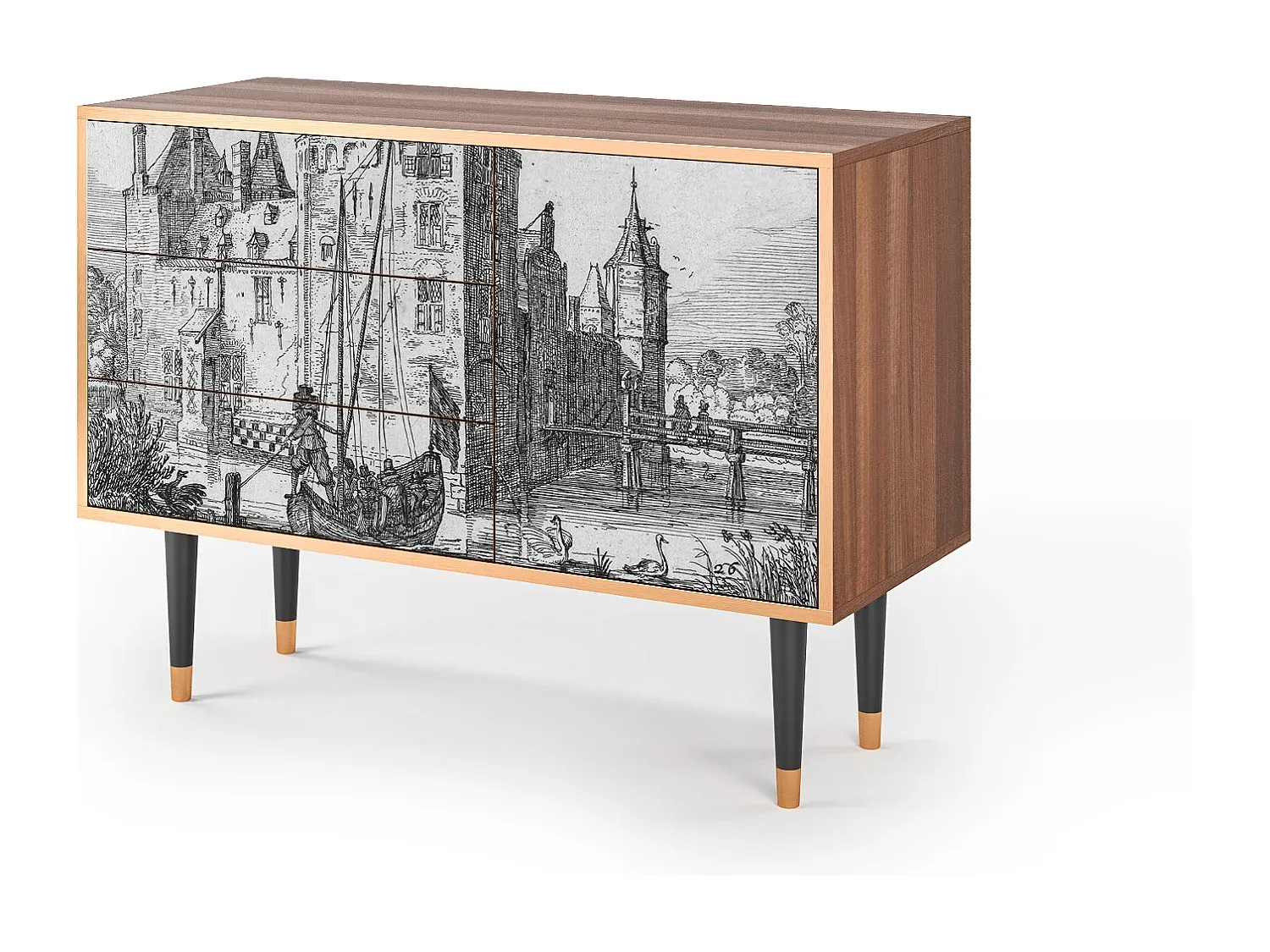 Modernes Sideboard mit Einlegeböden, Walnuss