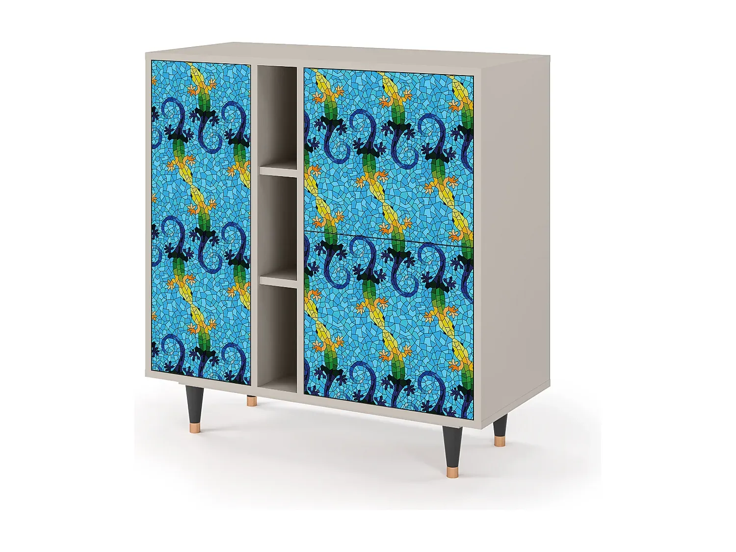 Schmales Sideboard aus Holz mit Stauraum, Sandfarbe