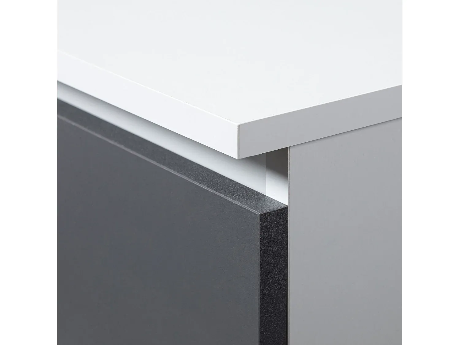 Moderner PC-Schreibtisch mit Schubladen und Ablagen, Weiß und Graphitgrau