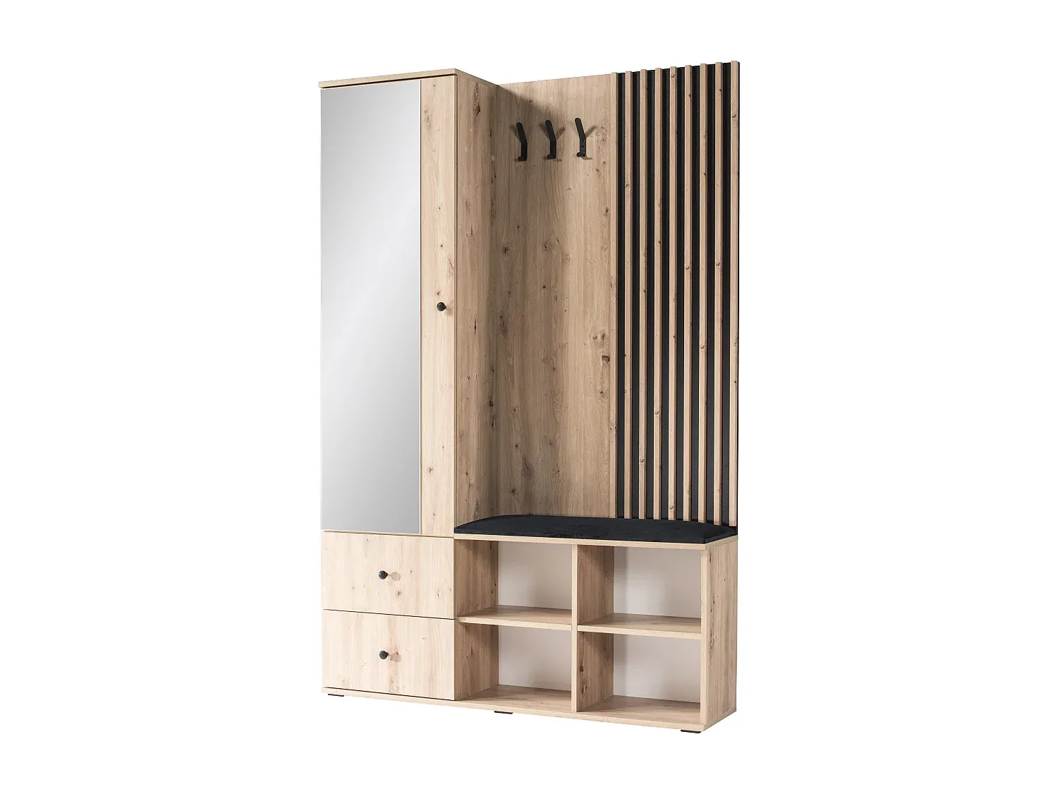 Moderner Garderobenset mit Spiegel in Eiche und Schwarz