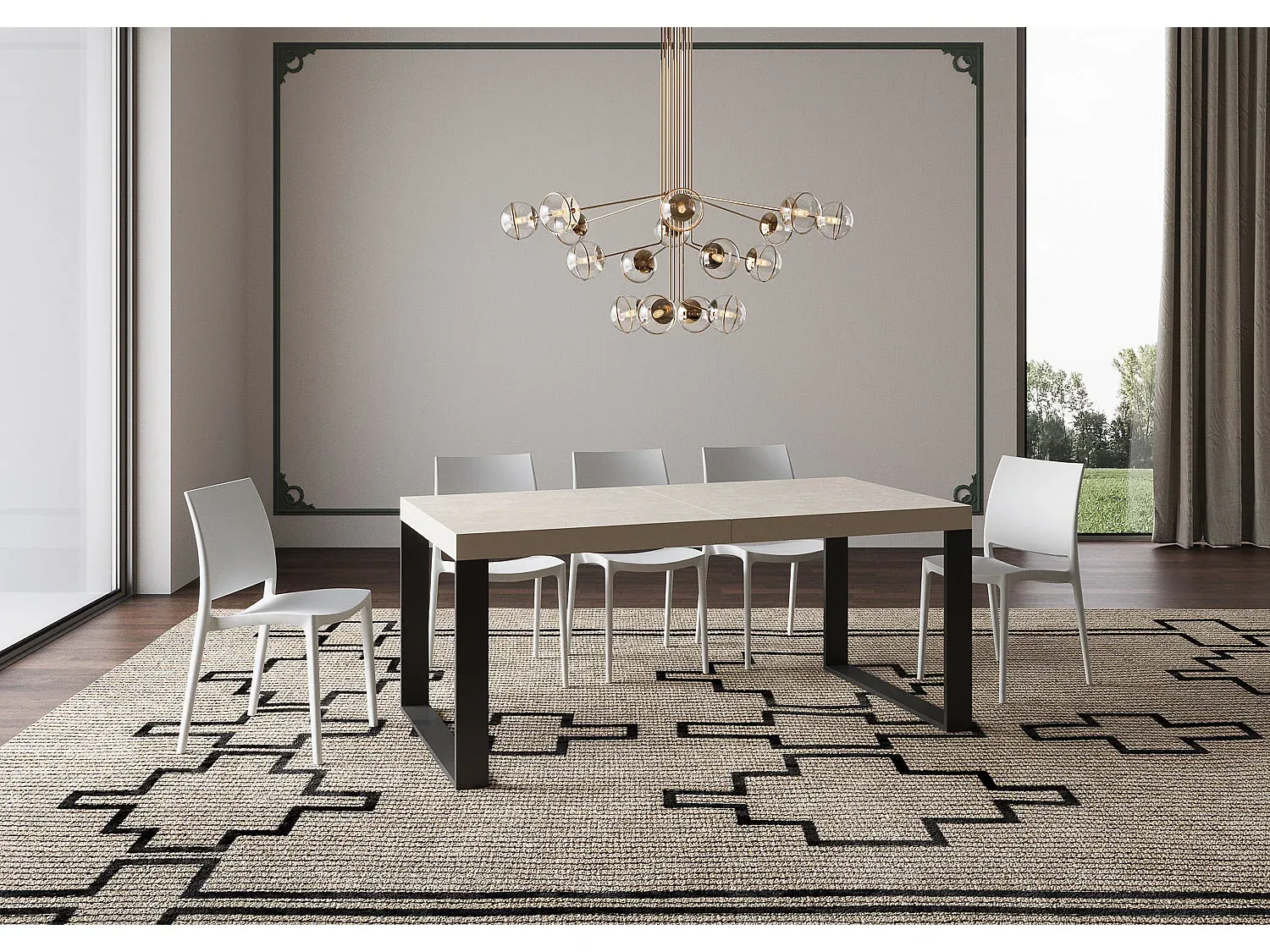 Moderner Ausziehtisch 90x180/284 cm mit robustem Eisenrahmen