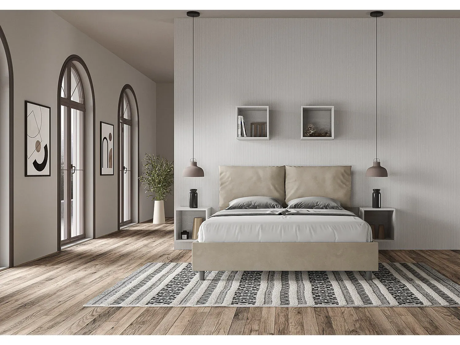 Polsterbett mit Lattenrost 160x200 in Sand Mikrofaser