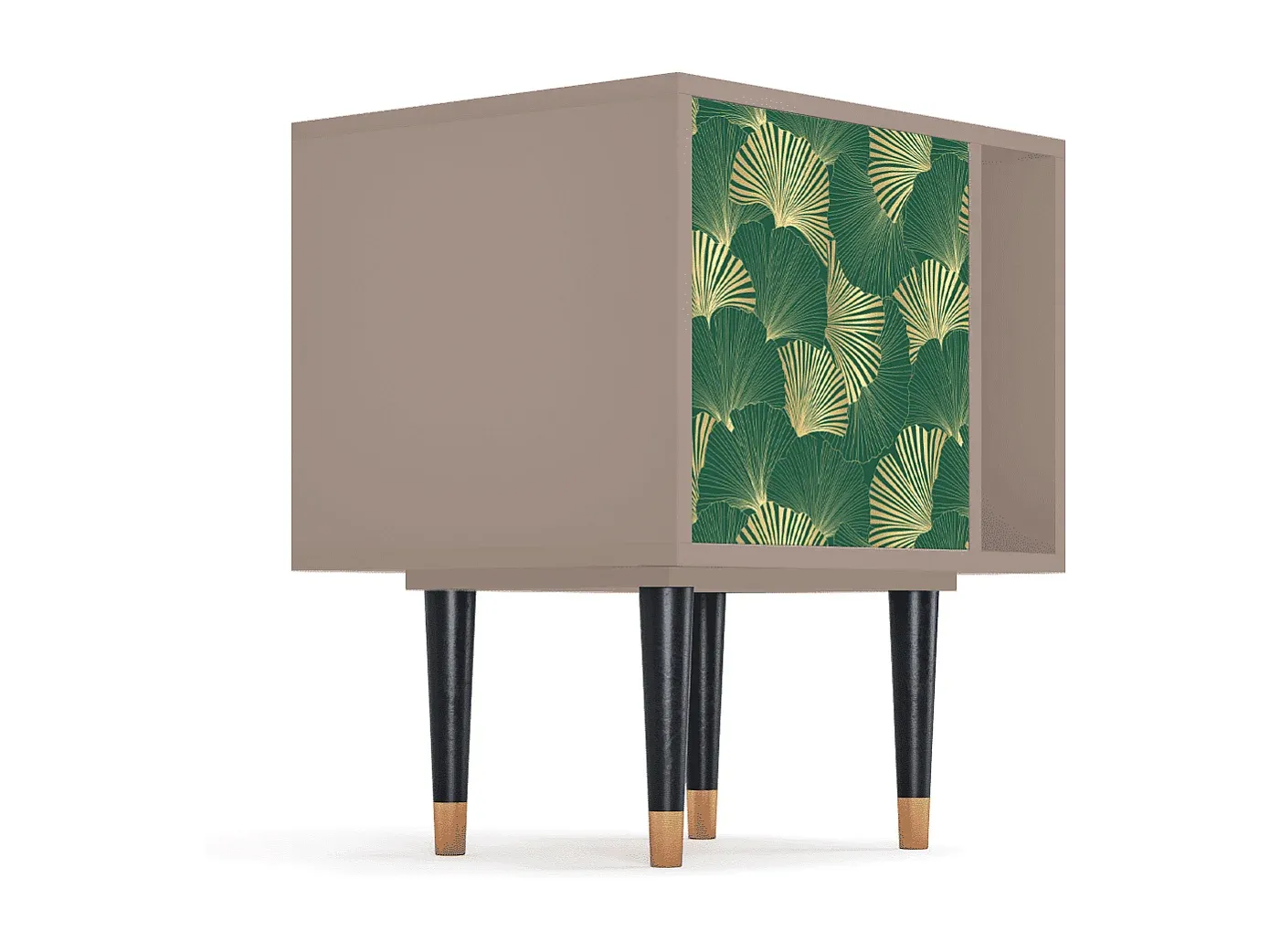 Eleganter Nachttisch mit Gingko-Design, Gold und Latte