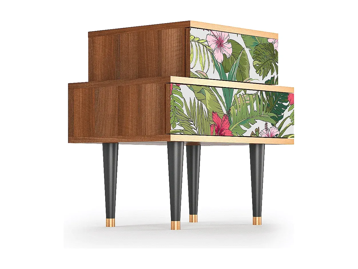 Beistelltisch aus Walnussholz mit tropischem Design, 58 x 41 cm