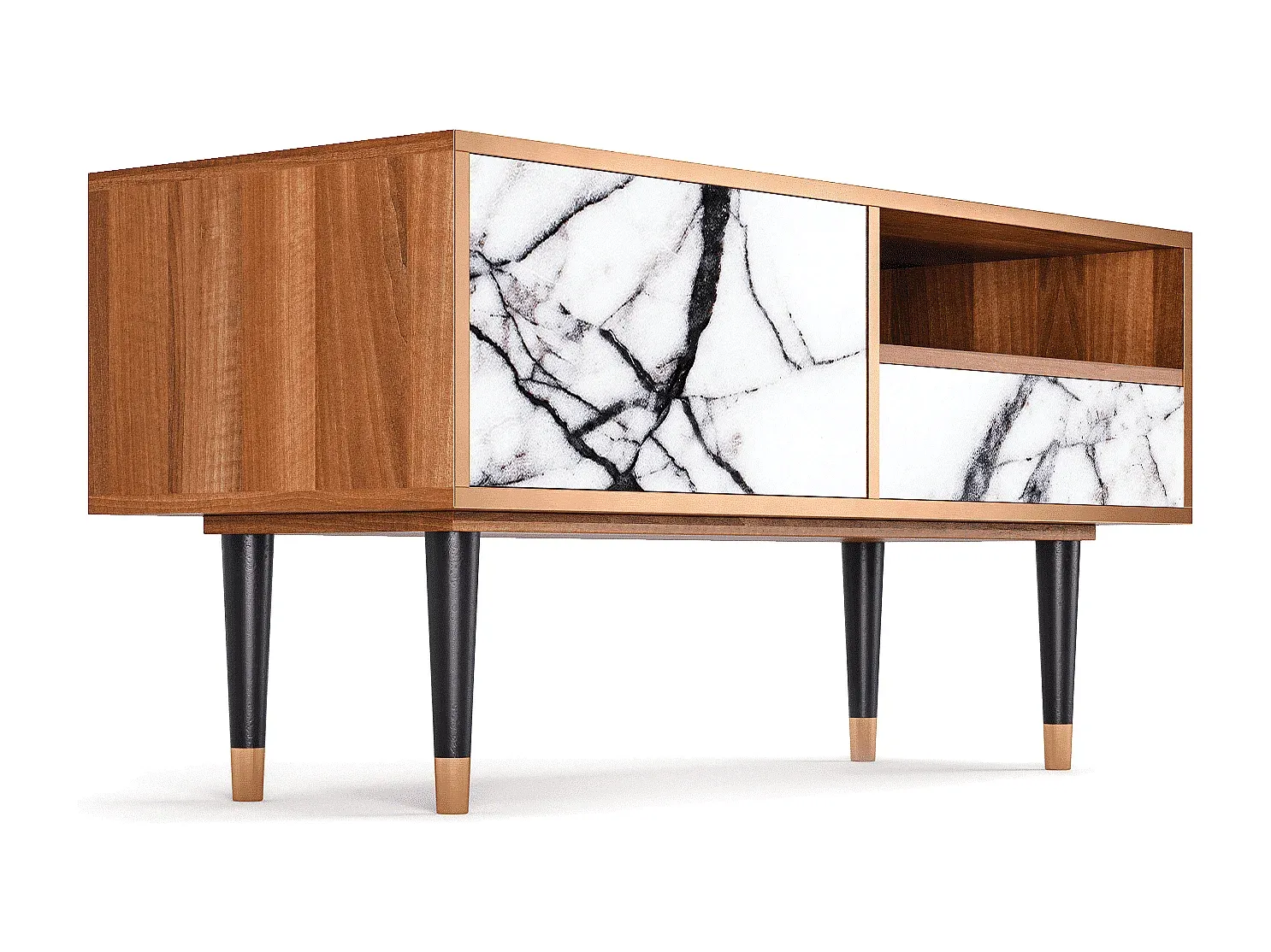 Moderner TV-Schrank mit Marmor-Optik und Walnuss