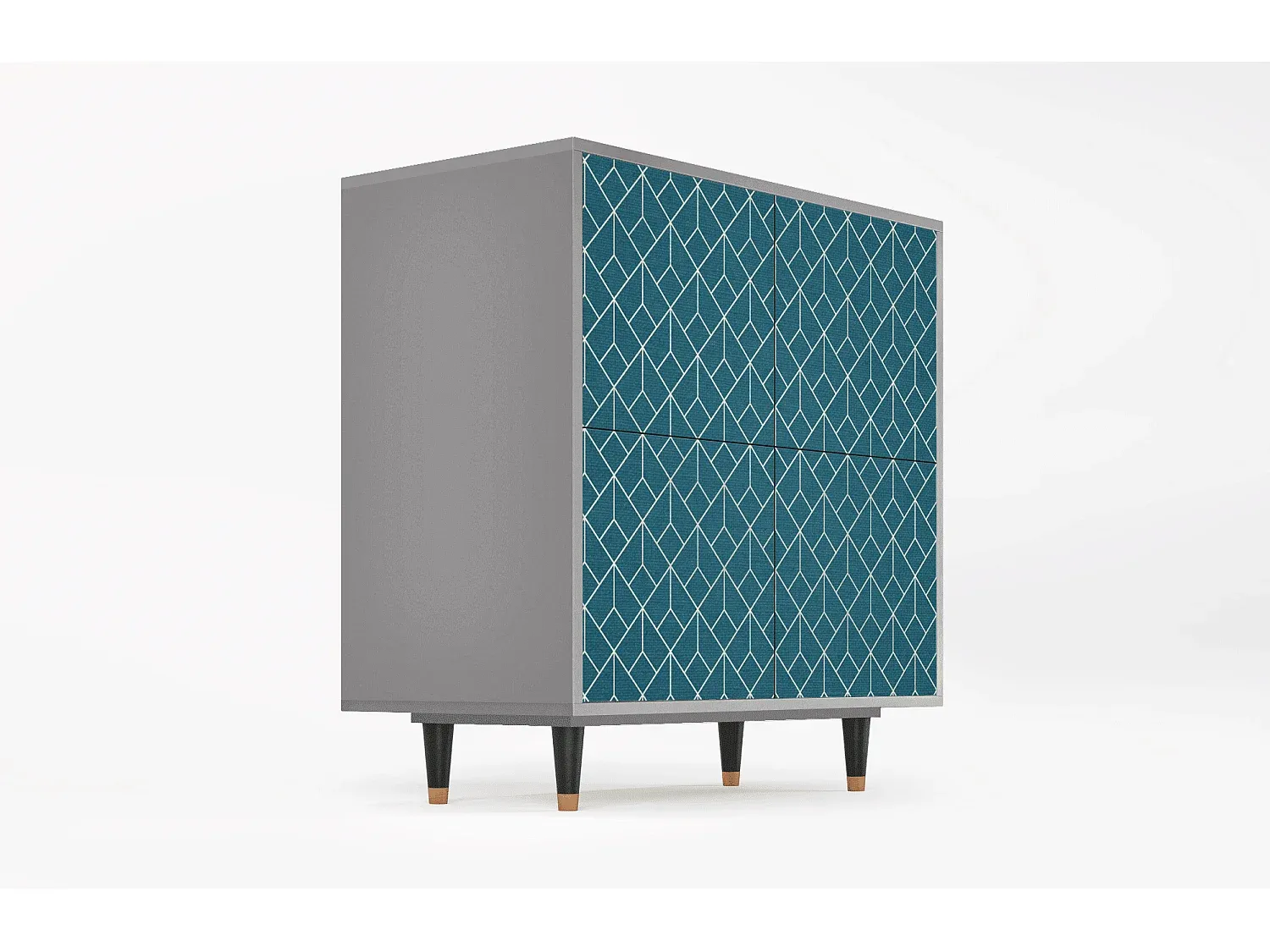 Modernes Sideboard in Türkis und Grau mit geometrischem Muster