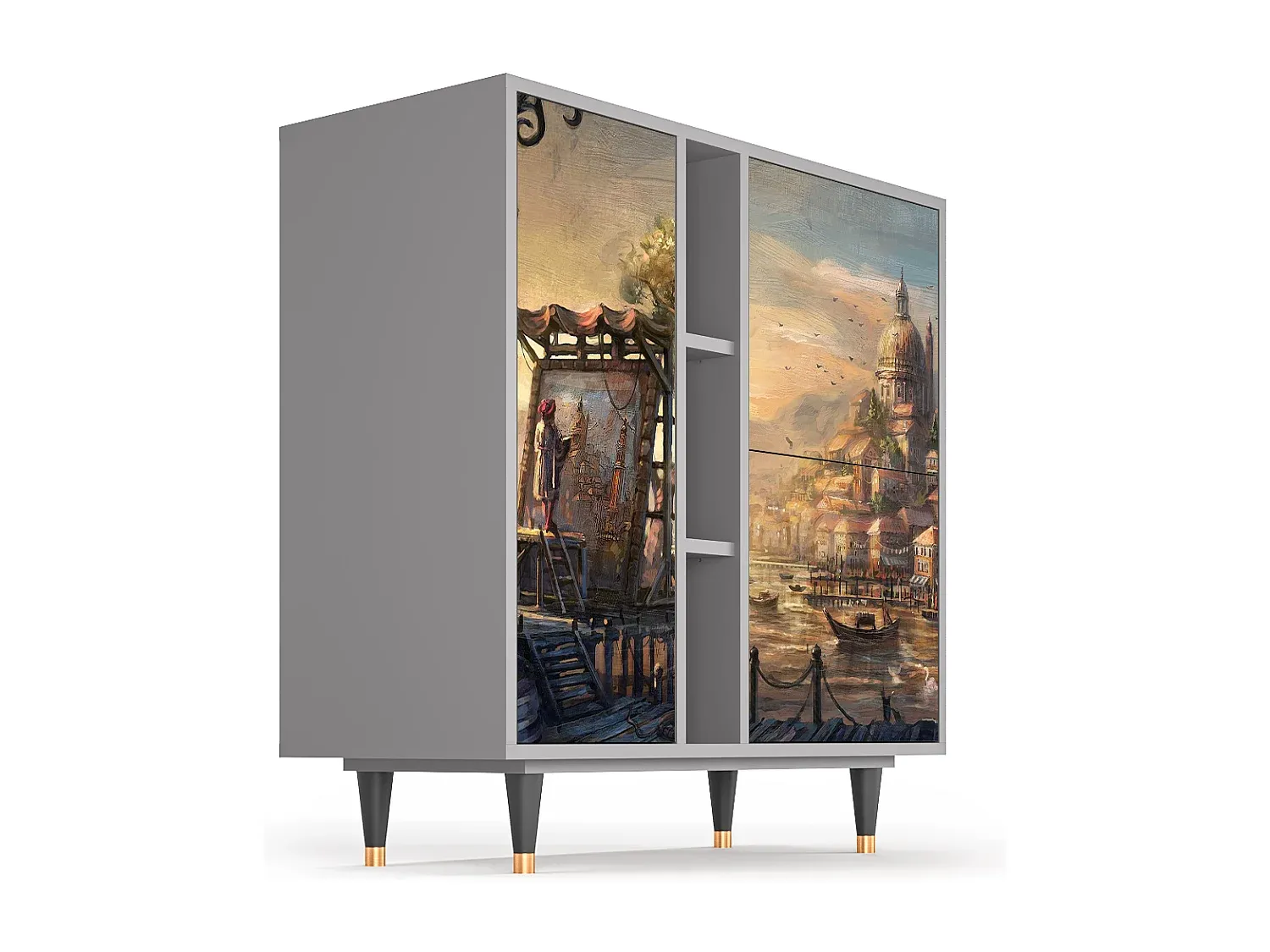 Modernes Sideboard in Grau mit viel Stauraum