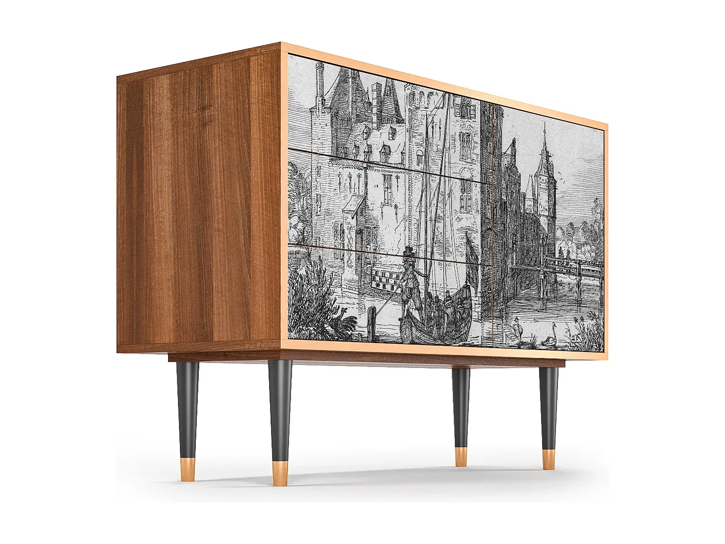 Modernes Sideboard mit Einlegeböden, Walnuss
