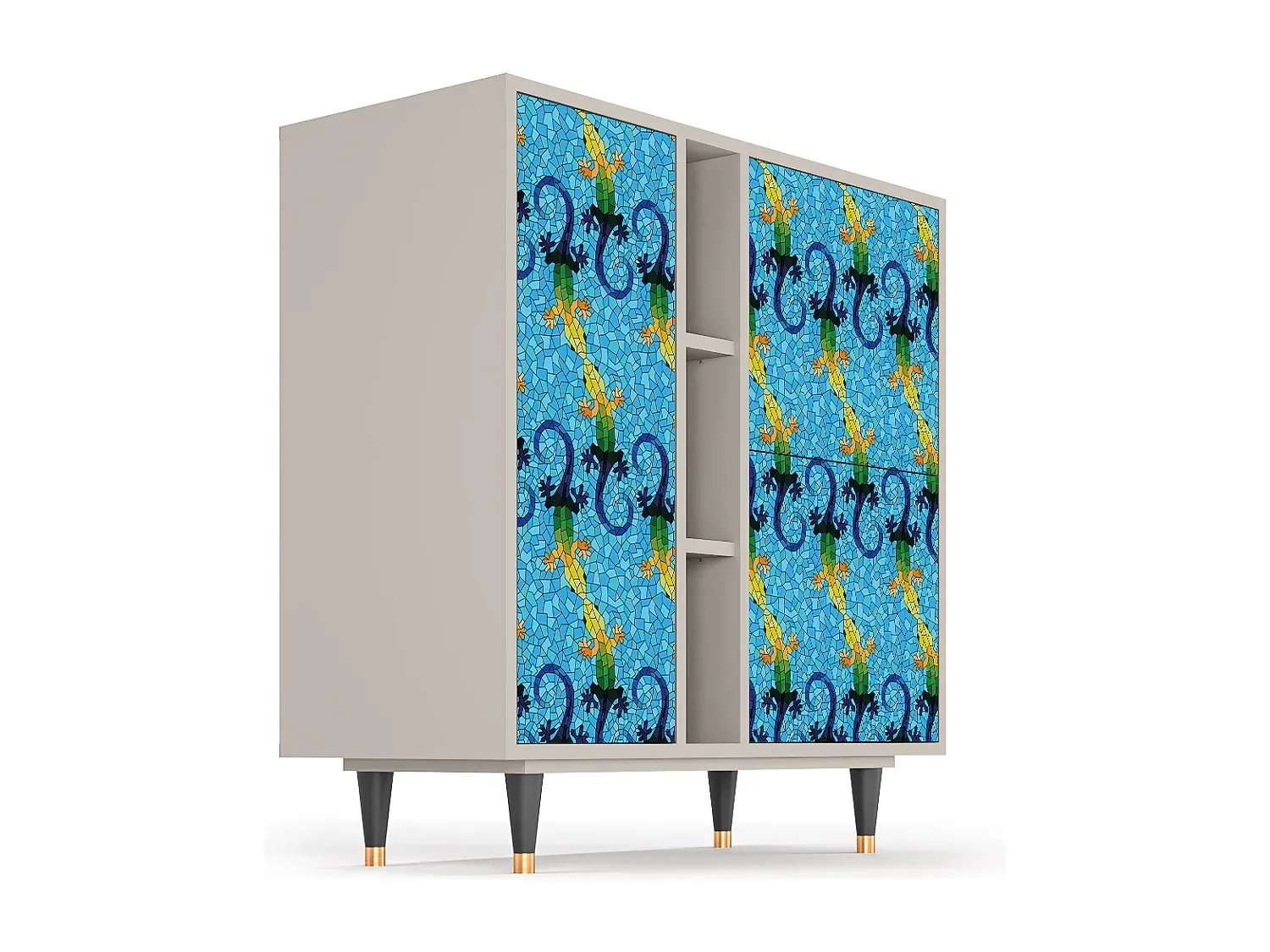 Schmales Sideboard aus Holz mit Stauraum, Sandfarbe