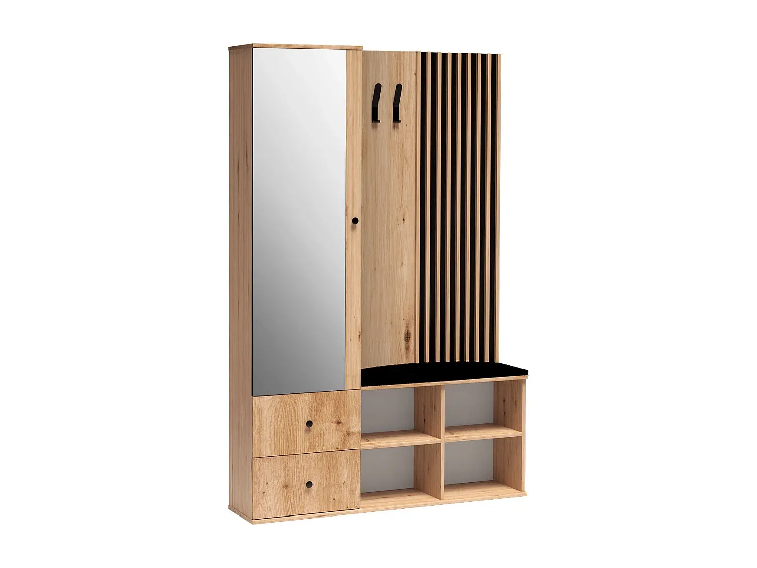 Moderner Garderobenset mit Spiegel in Eiche und Schwarz