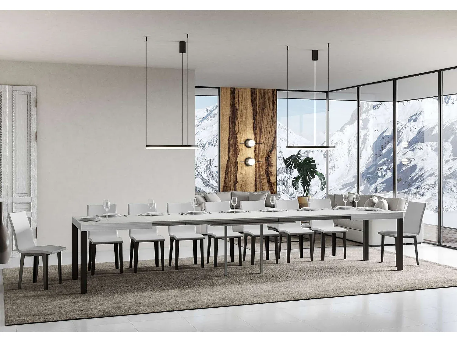 Moderner Ausziehtisch aus Esche mit Eisenrahmen