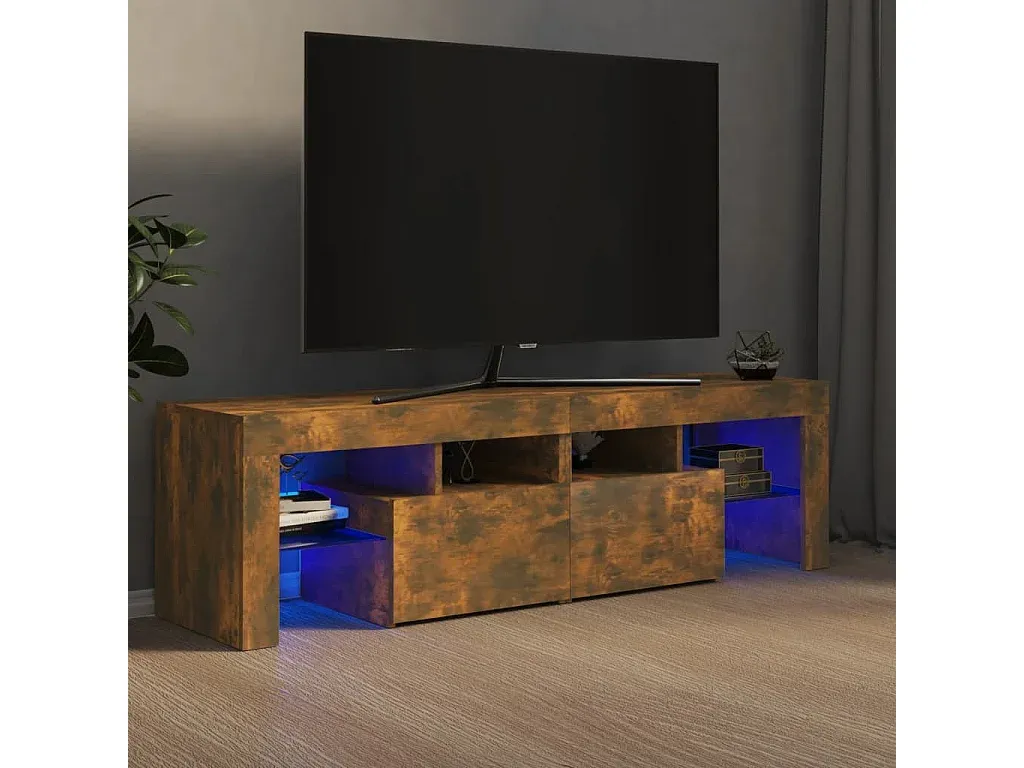 Moderner TV-Schrank mit LED-Beleuchtung, Räuchereiche, 140x36,5x40 cm