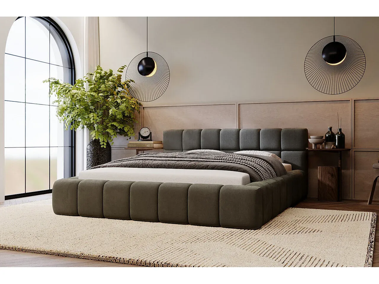 Samtstoff-Polsterbett mit Bettkasten 180 x 200 cm Dunkelgrau