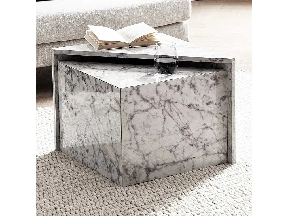 Zweiteiliger Beistelltisch mit Marmor-Optik, 50 cm