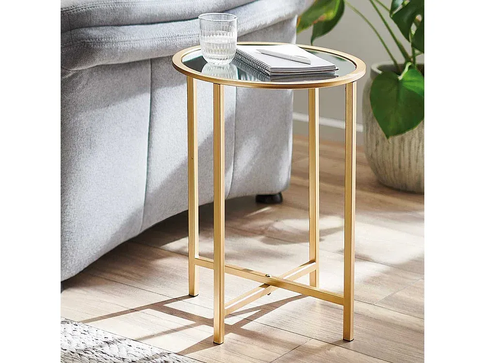 Goldfarbener Metall- und Spiegelglastisch Rund