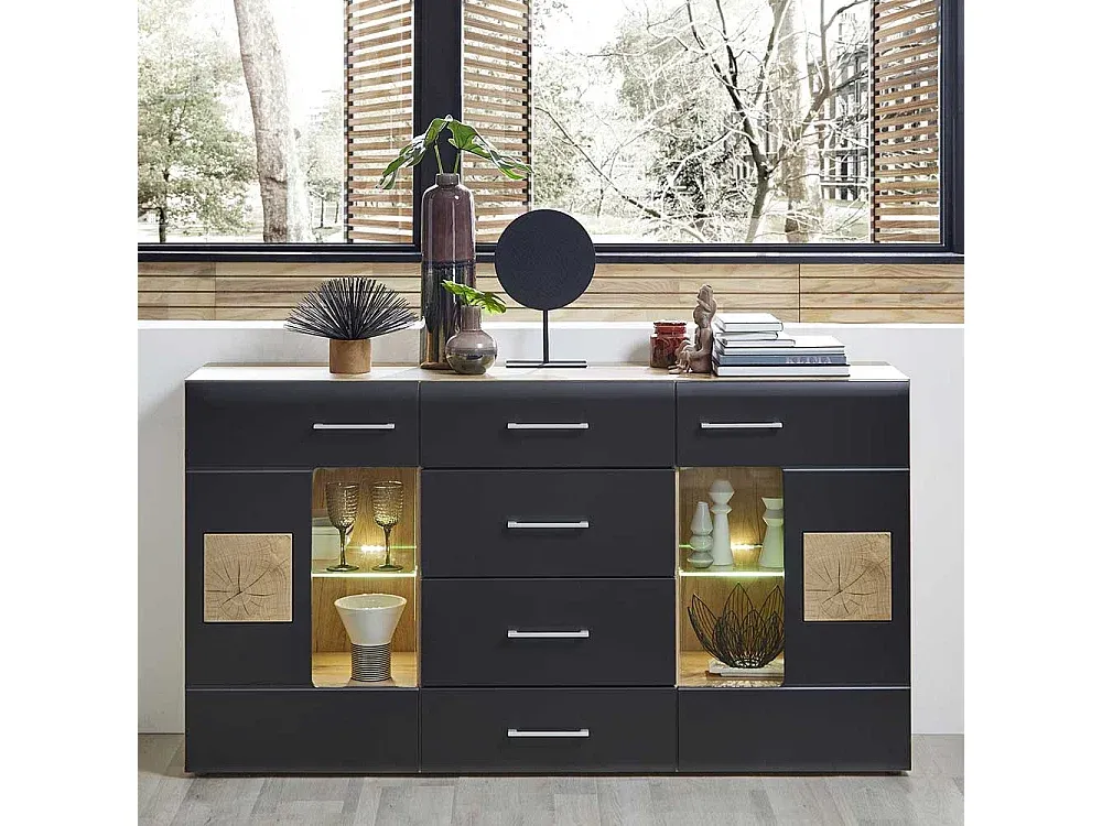 Moderner Sideboard aus Wildeiche mit Schwarz