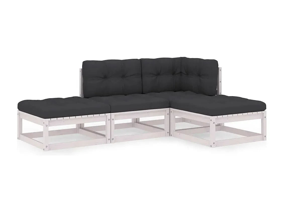 4-teiliges Gartenmöbel-Set aus Massivholz mit Kissen