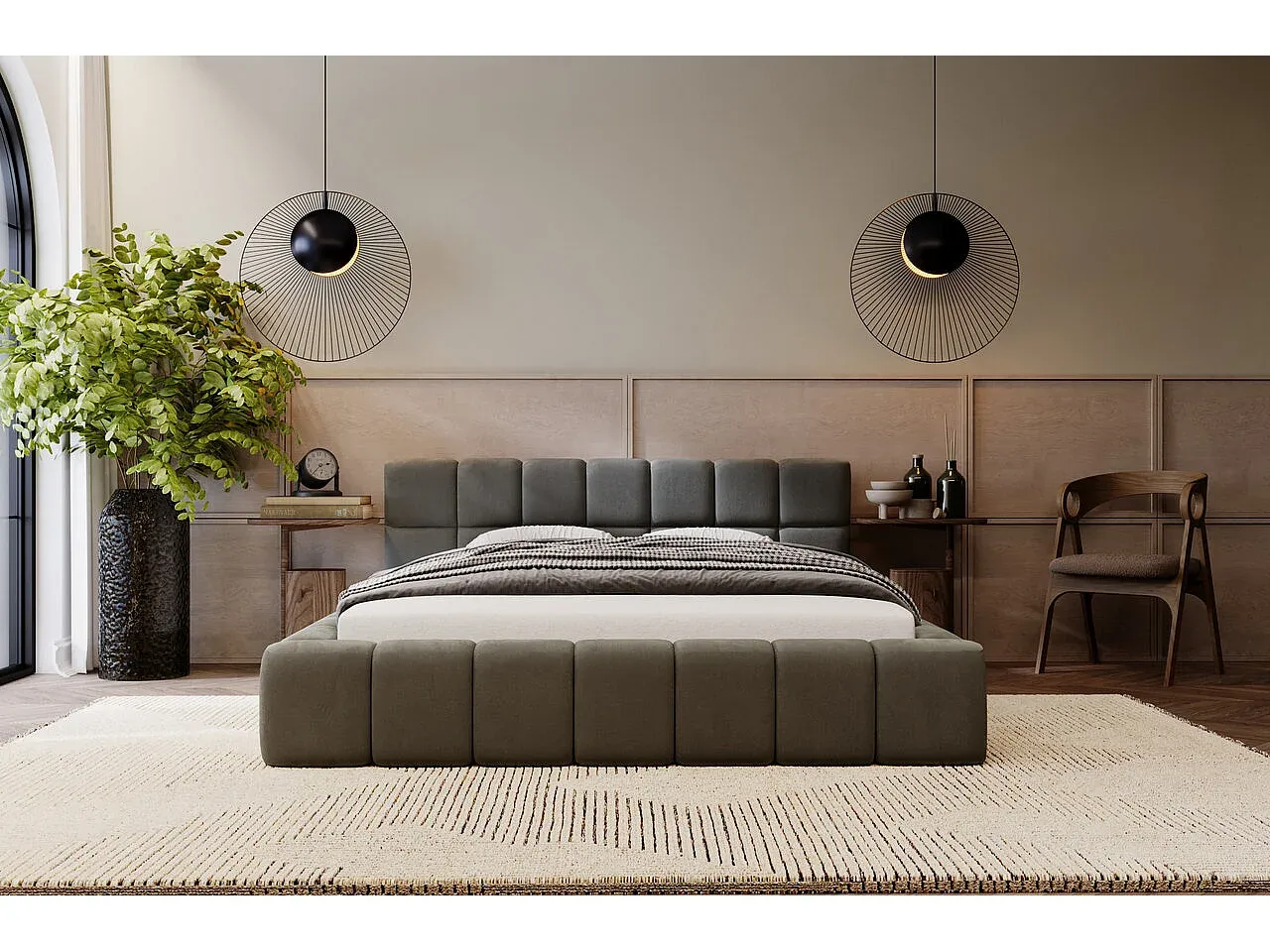 Samtstoff-Polsterbett mit Bettkasten 180 x 200 cm Dunkelgrau