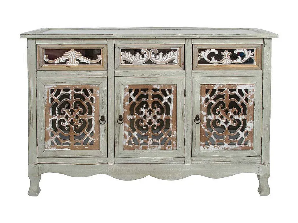 Rustikales Sideboard mit drei Schubladen und Türen in Graubraun