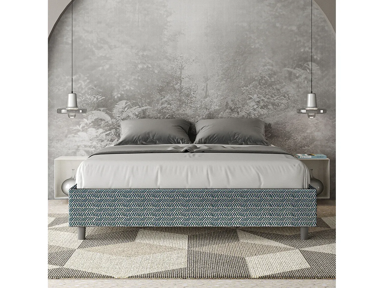 Modernes Polsterbett mit Stauraum 160x200 aus Stoff, Blau