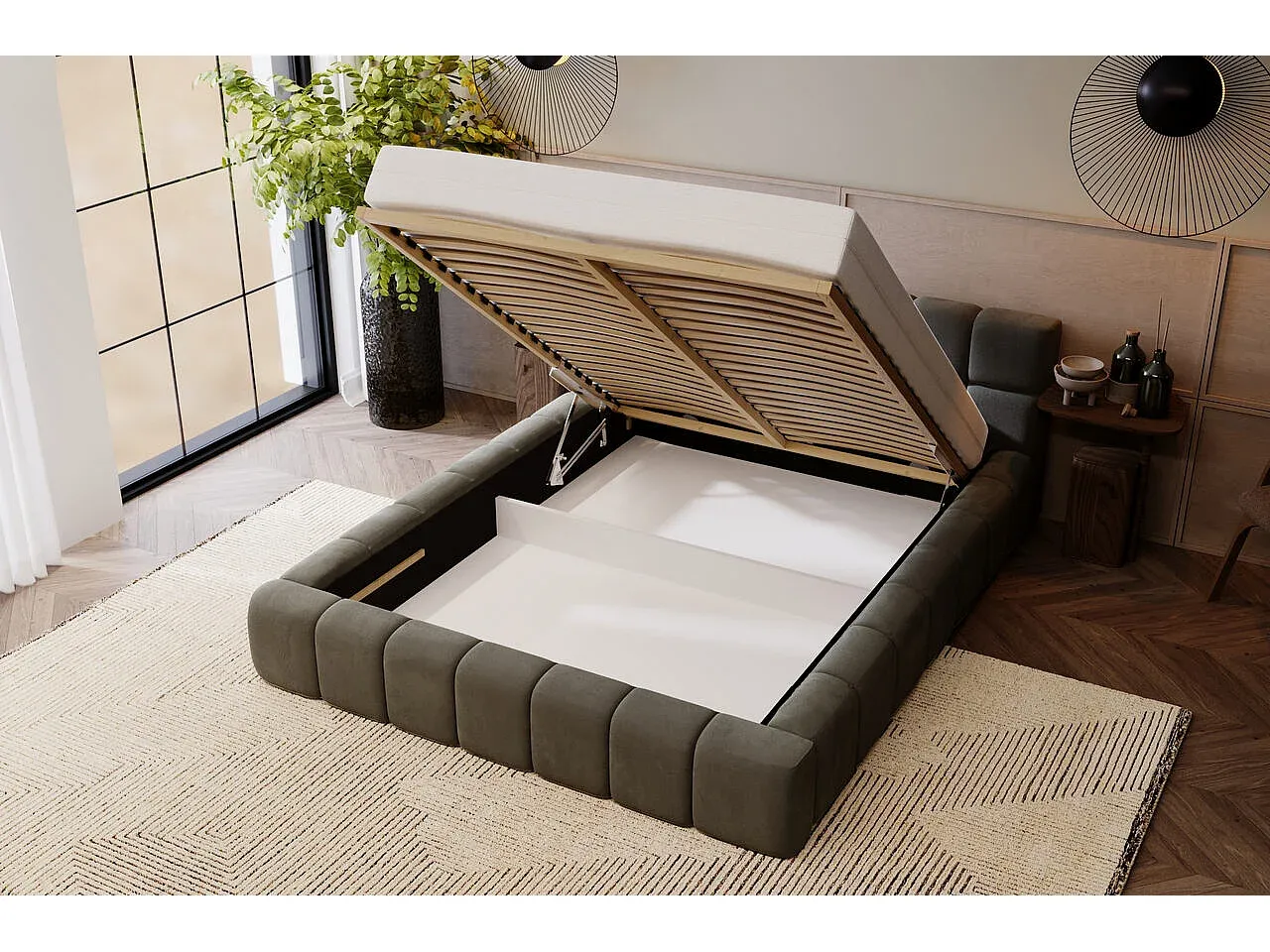 Samtstoff-Polsterbett mit Bettkasten 180 x 200 cm Dunkelgrau