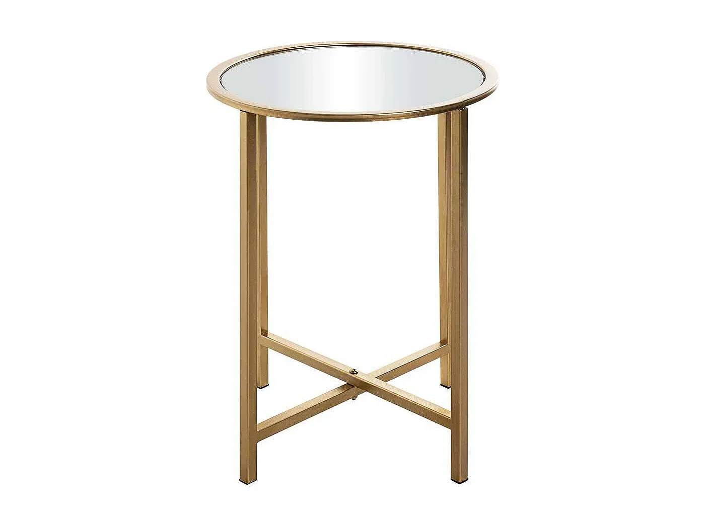 Goldfarbener Metall- und Spiegelglastisch Rund