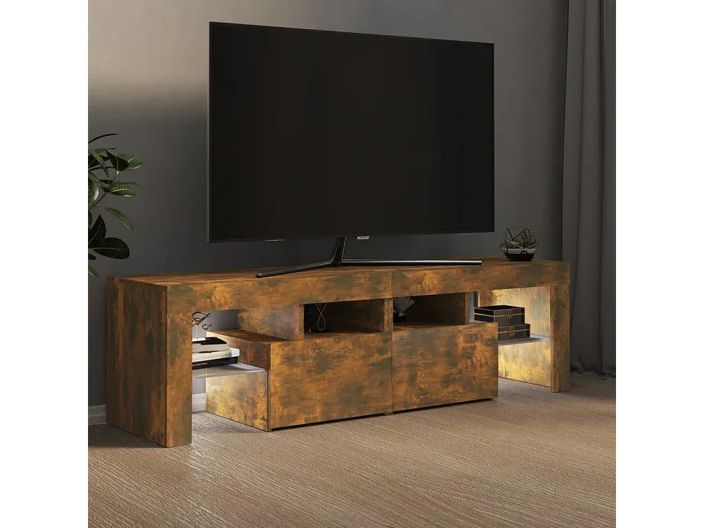 Moderner TV-Schrank mit LED-Beleuchtung, Räuchereiche, 140x36,5x40 cm