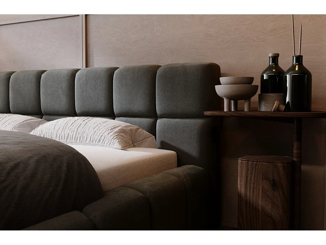 Samtstoff-Polsterbett mit Bettkasten 180 x 200 cm Dunkelgrau