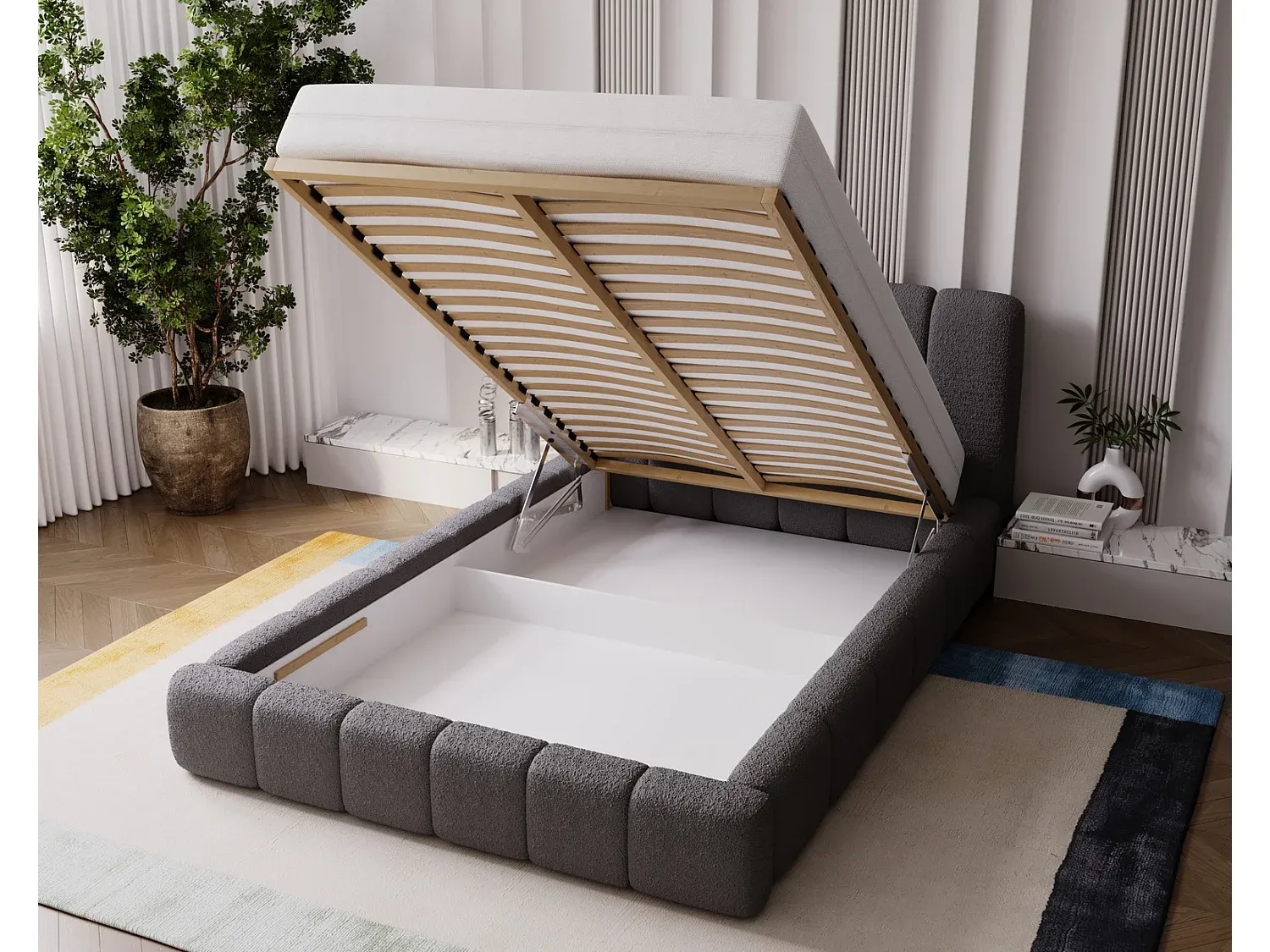 Modernes Doppelbett 180x200 mit Lattenrost und Stauraum