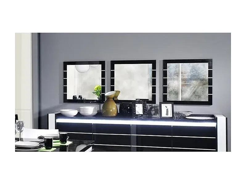 Elegantes Buffet-Set mit Spiegeln in Schwarz-Weiß