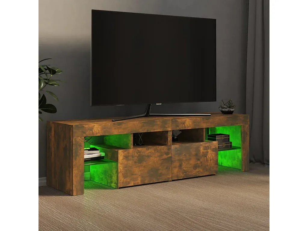 Moderner TV-Schrank mit LED-Beleuchtung, Räuchereiche, 140x36,5x40 cm