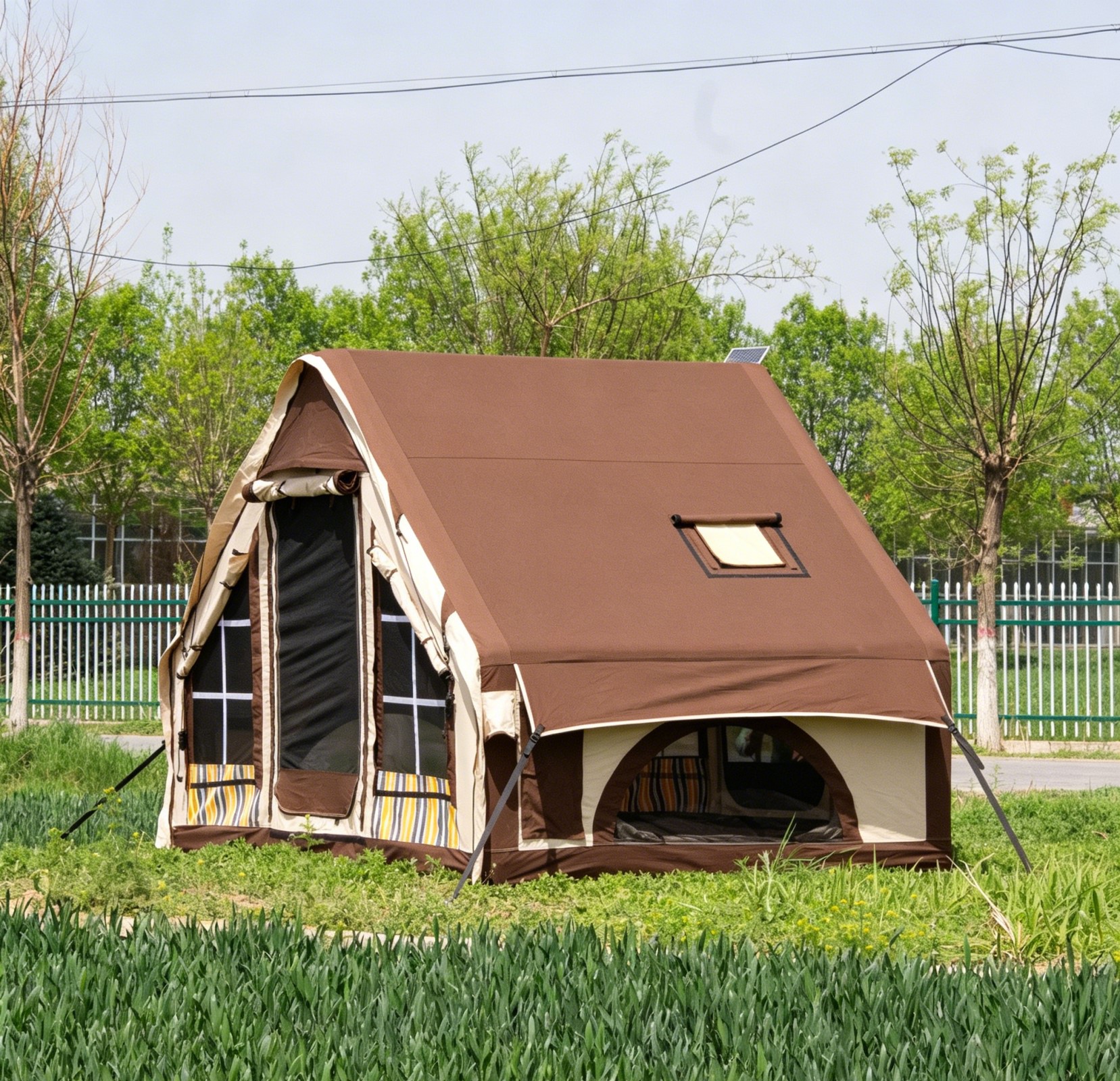 JC&HOUSE 6㎡ Vintage Inflatable Camping Tent | 3-4 Person 4-Season Glamping Tent with Stove Jack & Canopy