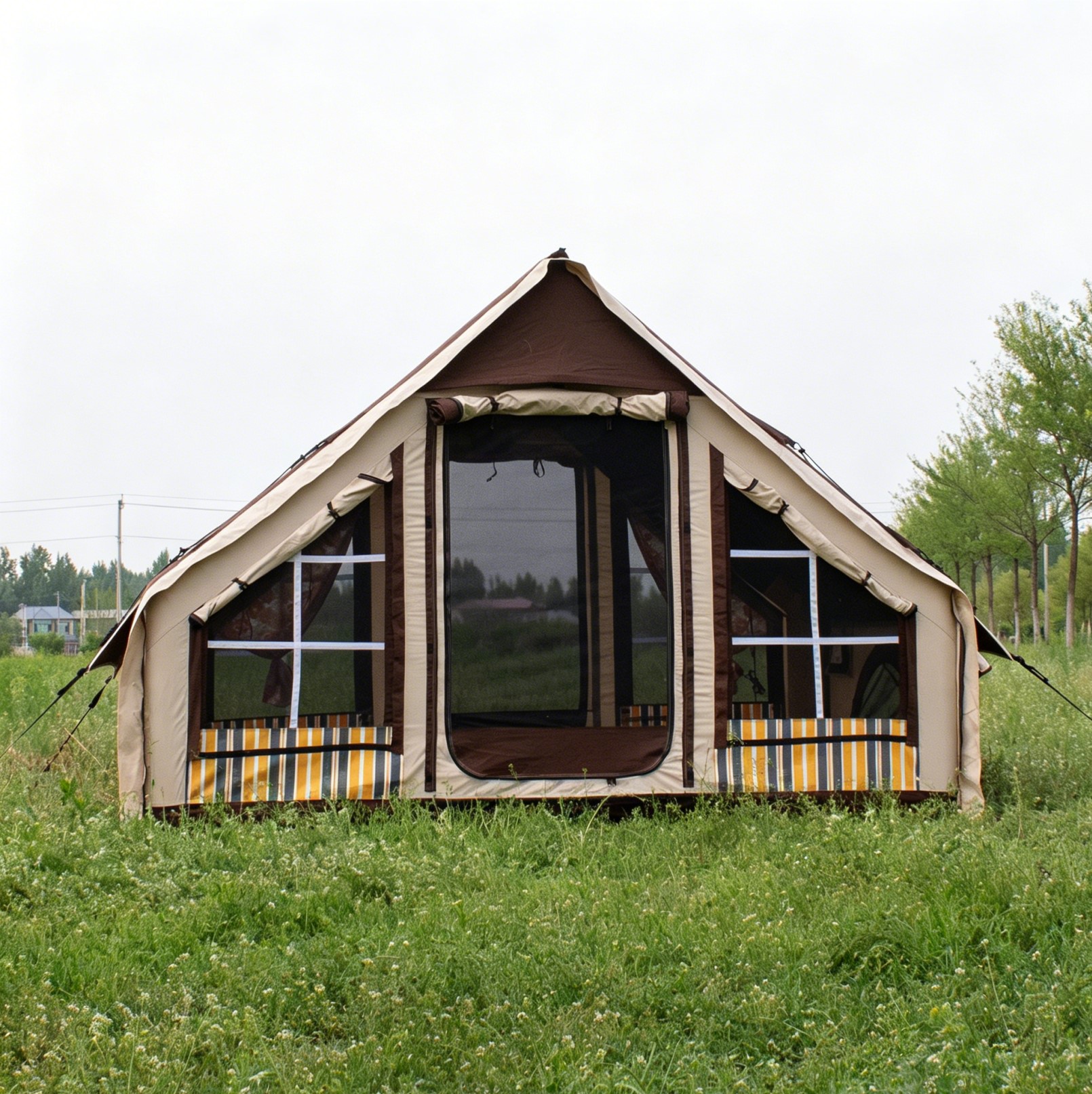 JC&HOUSE 6㎡ Vintage Inflatable Camping Tent | 3-4 Person 4-Season Glamping Tent with Stove Jack & Canopy